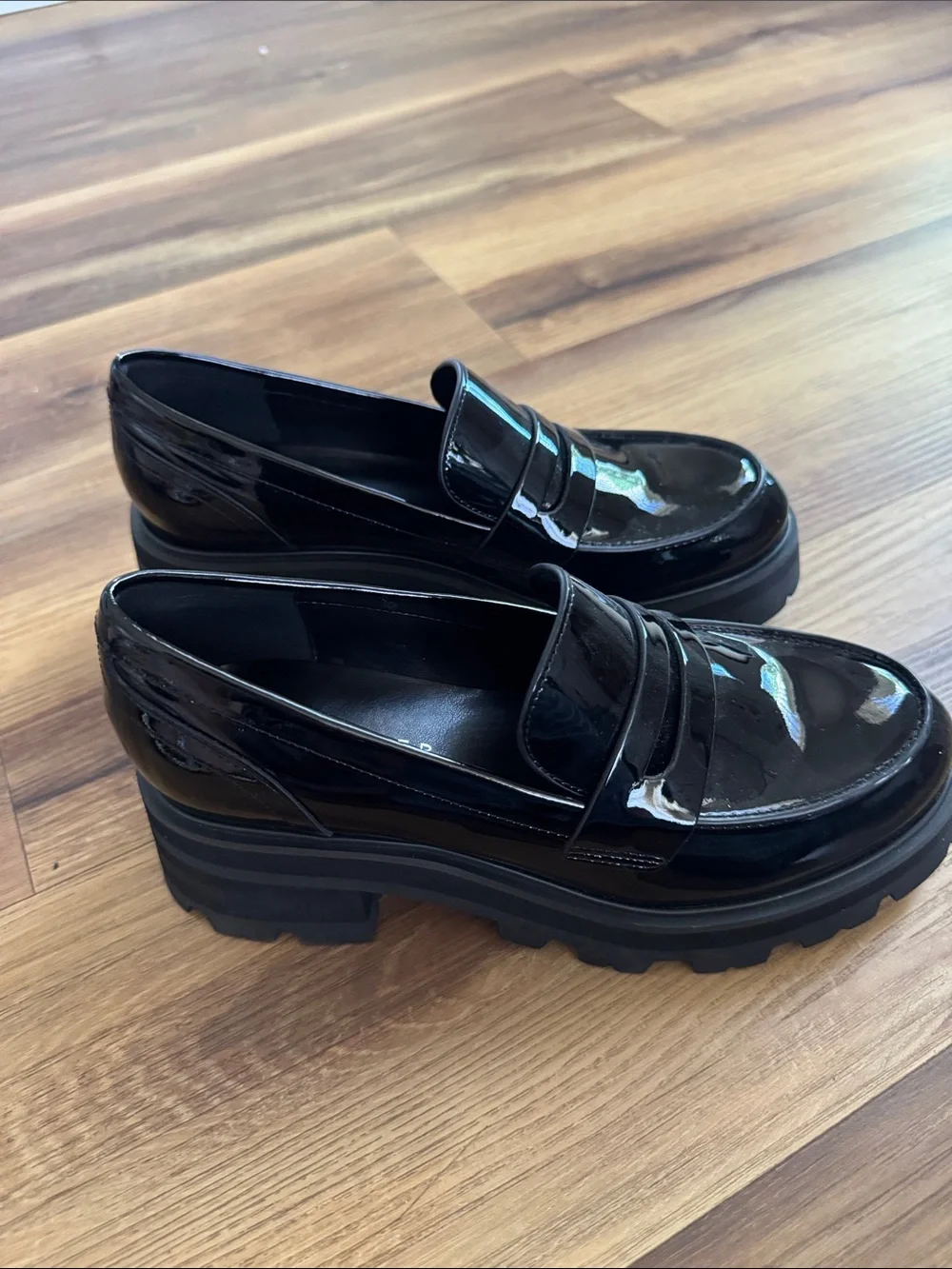 Marc Fisher Black Patent Chunky Penny Loafers
